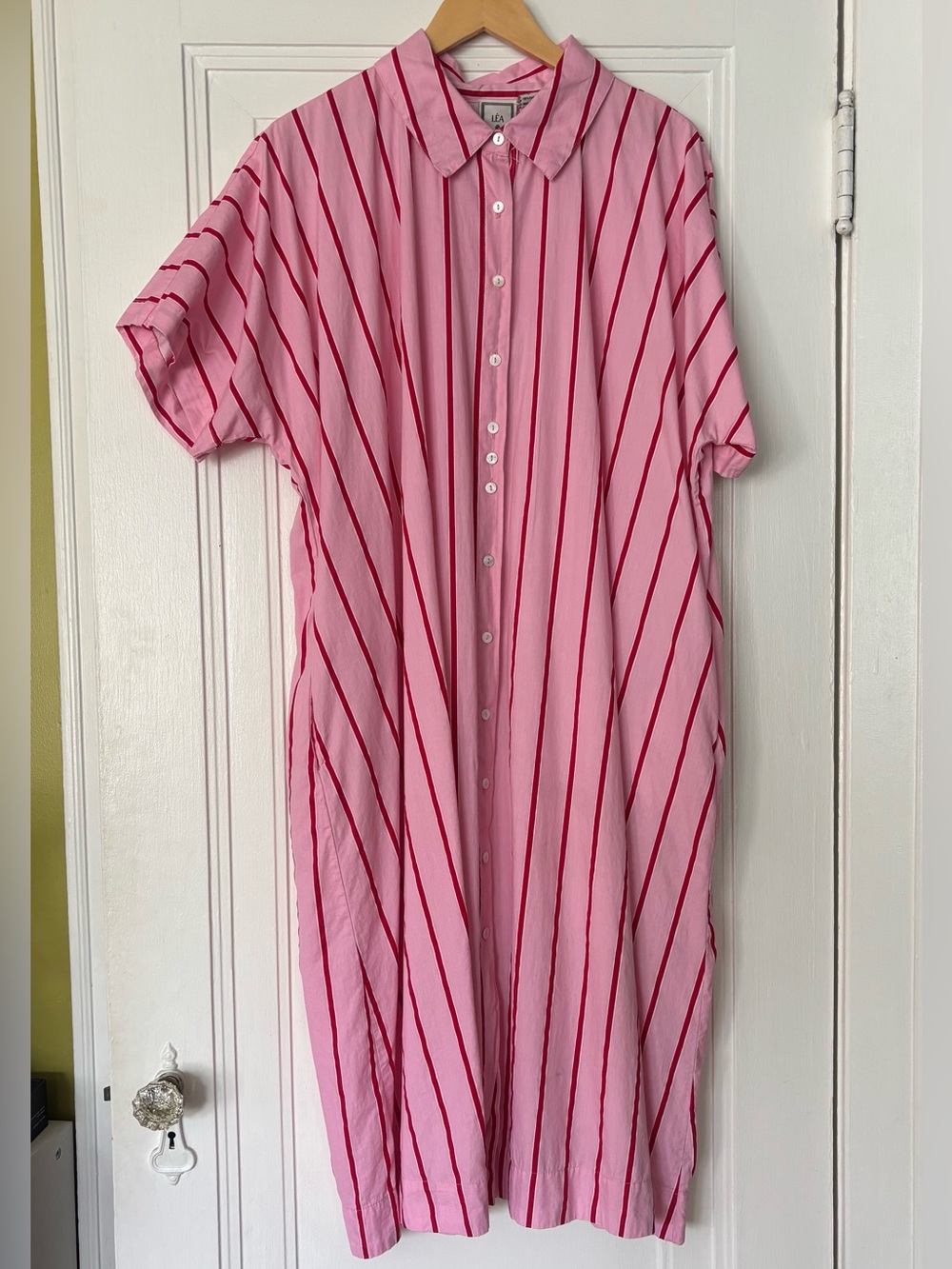Anthropologie Pink Maxi Button-Front Stripe Dress